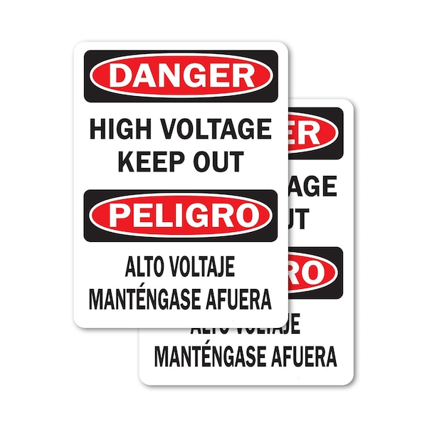 Signmission High Voltage Keep Out Bilingual Danger Sign, Vinyl Decal, 7in W x 10in L, 2PK OS-2PACK-DS-D-710-L-19391 - main